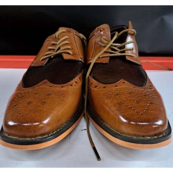 Men\'s Classic Brown & Tan Leather Wingtip Oxford Dress Shoes Size 8 main image 5